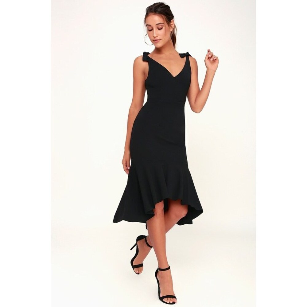 Lulus Want You To Want Me Black Trumpet Hem Bodycon Midi Dress - Size Large